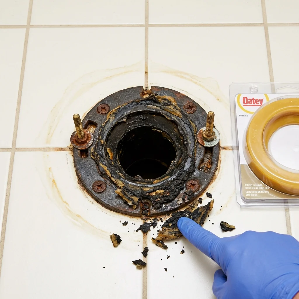 Failed wax ring showing water seepage at the base of a toilet in a Southampton, NY home